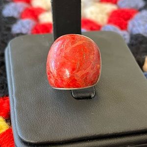 Sterling Silver Coral Wide Band